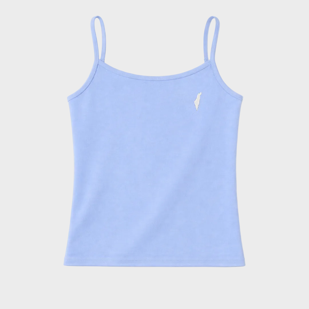 Light blue tank top with thin straps on a white background with israel logo