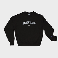 Black sweatshirt with 'MACHON YAAKOV' text on a light gray background