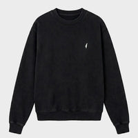 Black sweatshirt with a small white Israel logo on a light gray background