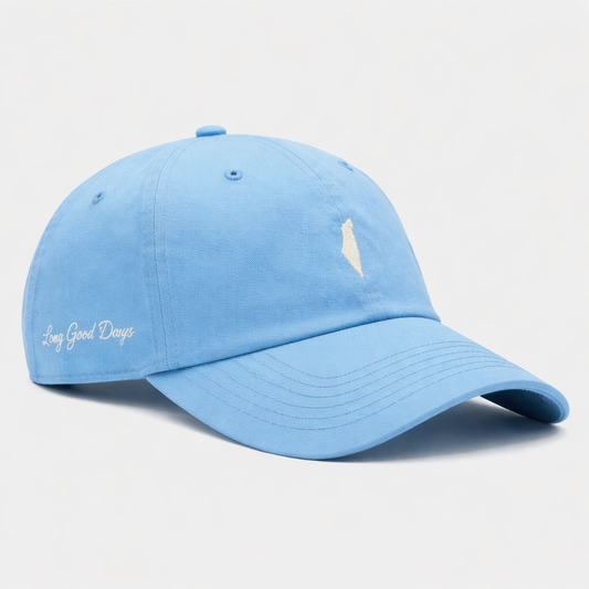 Light blue baseball cap with text on a light gray background Israel logo 