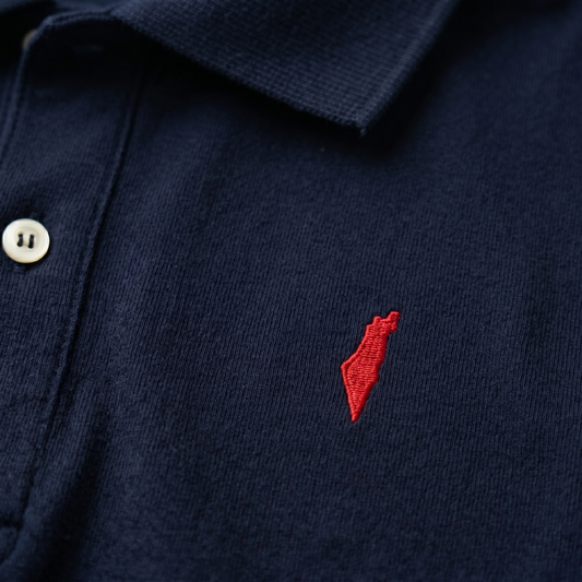Navy blue polo shirt with a red israel logo on the chest