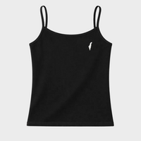 Black tank top with thin straps and an Israel logo on a white background