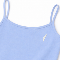 Light blue tank top with thin straps and Israel logo on a white background