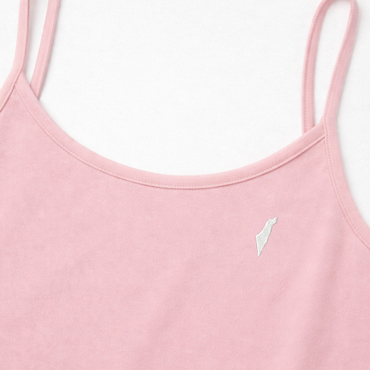 Pink tank top with a white Israel logo on a white background